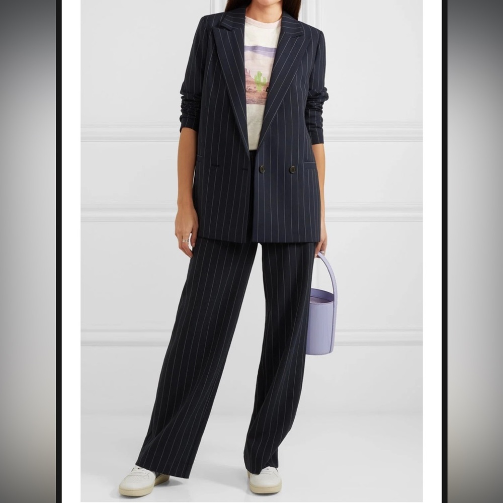 ISO Ganni Hewitt Pinstripe wide leg suit in size S/M